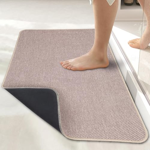 Bath Mat,Ultra Thin Bathroom Rugs,Rubber Bath Mats for Bathroom,No Slip Bath Rugs,Quick Dry,Machine Washable,Low Pile,Absorbent,Shower Outside,Sink,Home Decor Accessories.Grey,1'5"x2'3"(17x27Inch)